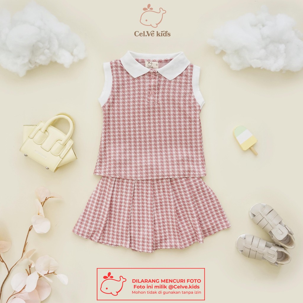 CELVEkids - Stelan Valerie Set Baju Rok Celana Anak Perempuan Korean style Bahan knit Houndstooth usia 1-8th