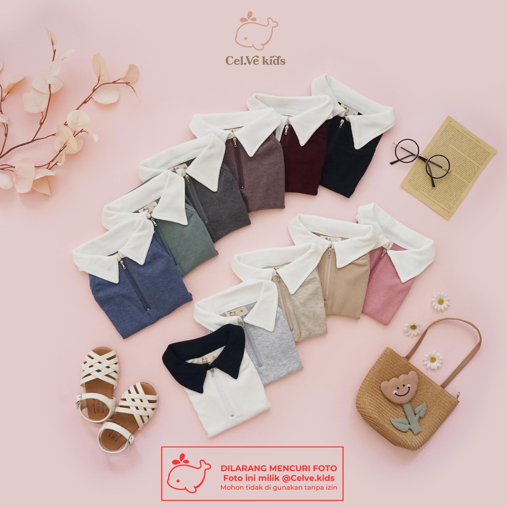 Celvekids - Top ZEEVA Atasan Anak Perempuan Korean Style Bahan Knit Zipper Usia 1-8th