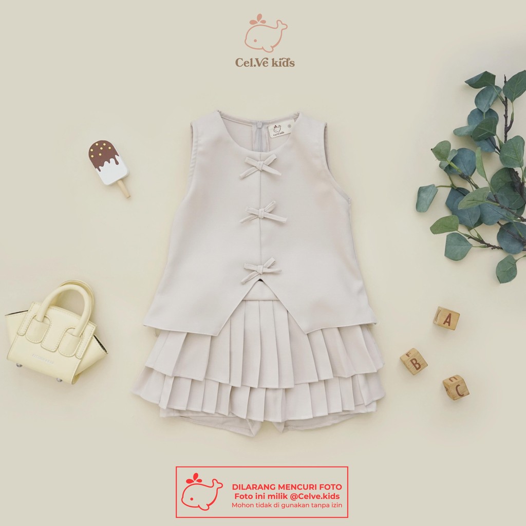 Celvekids - Stelan Hikaru Set Baju Rok Celana Anak Perempuan Korean Style Semiwool Usia 1-8th