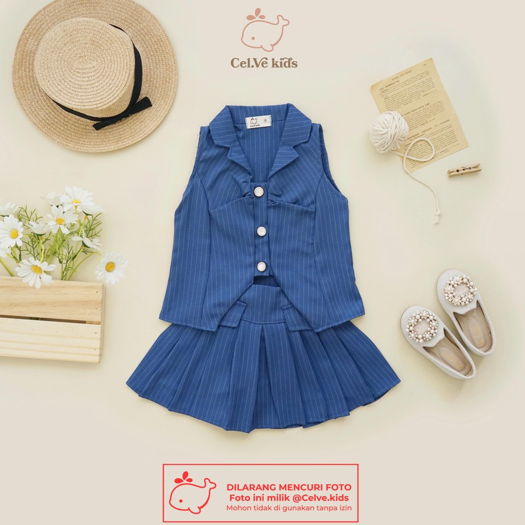 Celvekids - Stelan Keiko Set Baju Rok Celana Anak Perempuan Korean Style Semiwool Usia 1Th-8Th