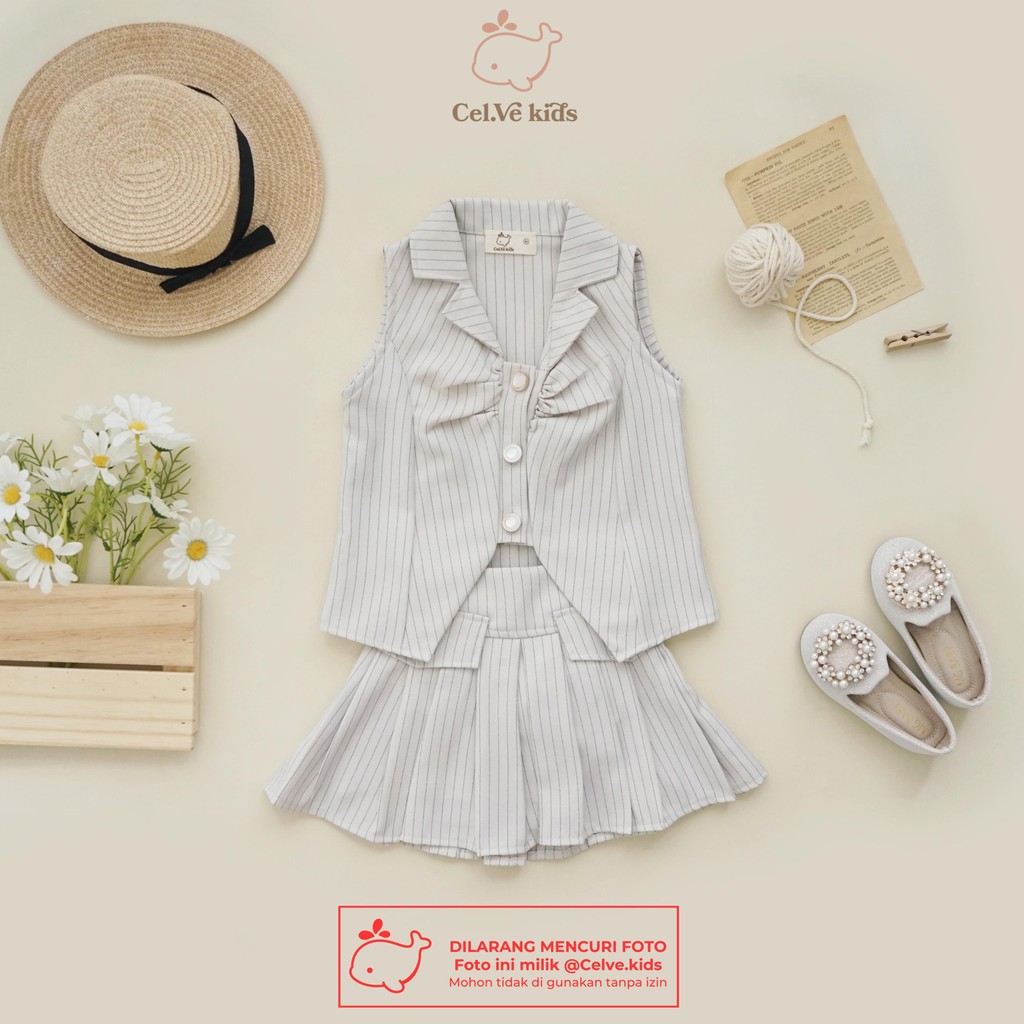 Celvekids - Stelan Keiko Set Baju Rok Celana Anak Perempuan Korean Style Semiwool Usia 1Th-8Th