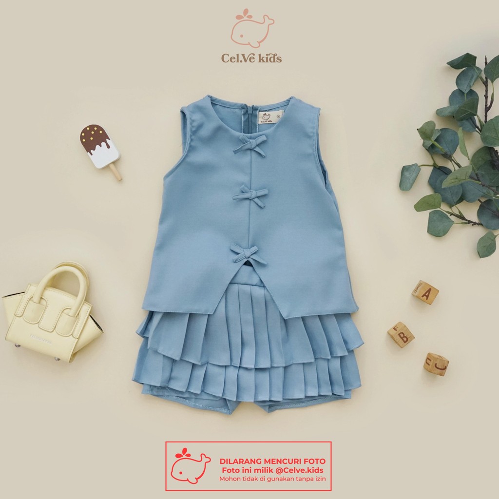 Celvekids - Stelan Hikaru Set Baju Rok Celana Anak Perempuan Korean Style Semiwool Usia 1-8th