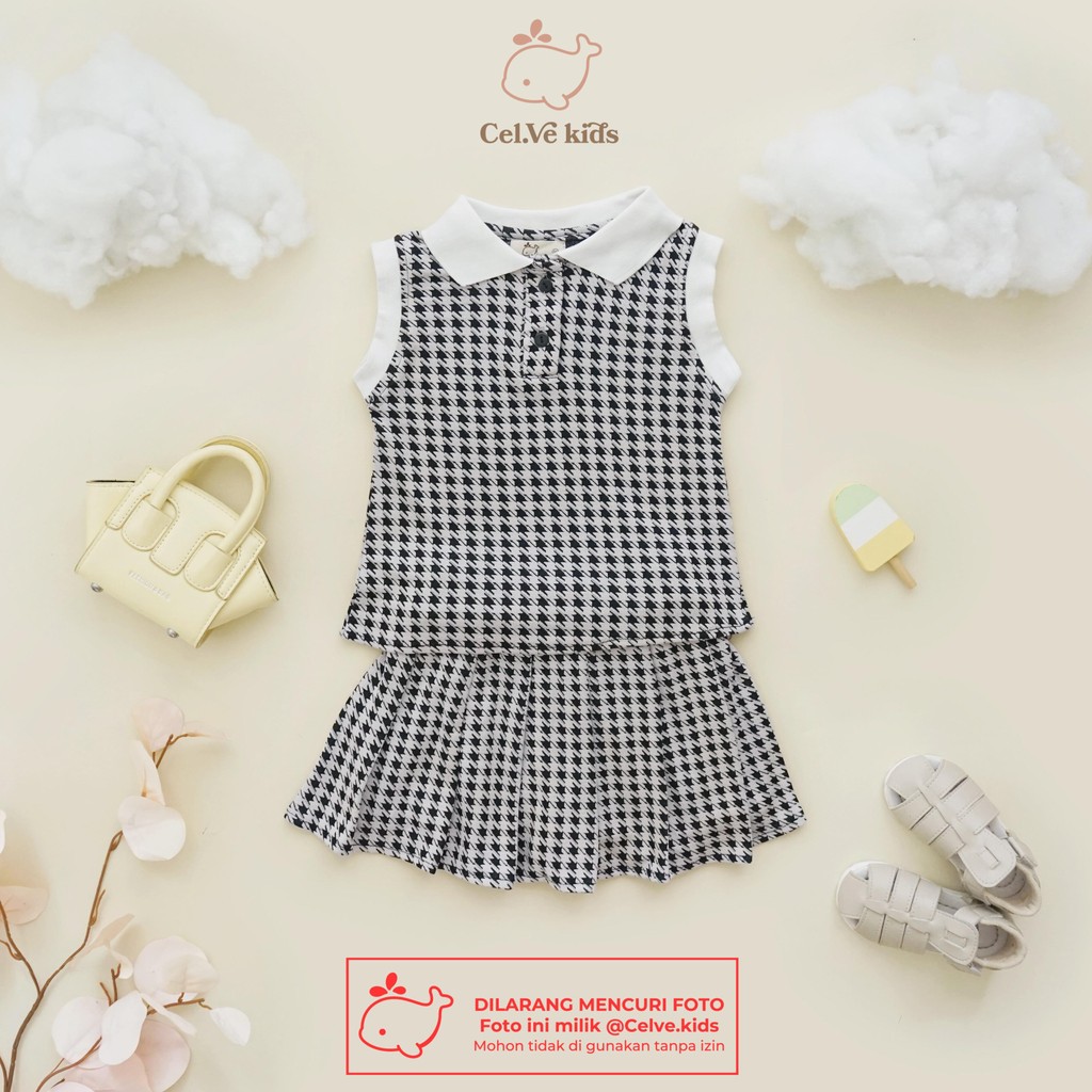 CELVEkids - Stelan Valerie Set Baju Rok Celana Anak Perempuan Korean style Bahan knit Houndstooth usia 1-8th