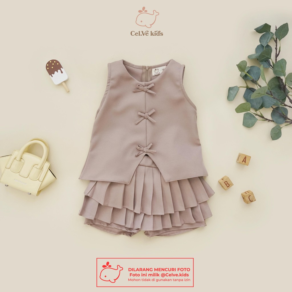 Celvekids - Stelan Hikaru Set Baju Rok Celana Anak Perempuan Korean Style Semiwool Usia 1-8th