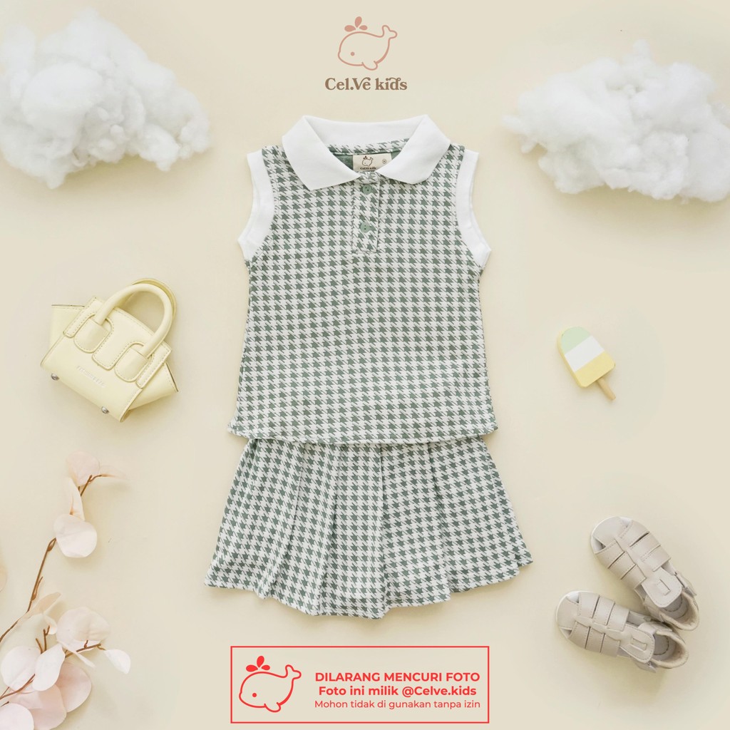 CELVEkids - Stelan Valerie Set Baju Rok Celana Anak Perempuan Korean style Bahan knit Houndstooth usia 1-8th