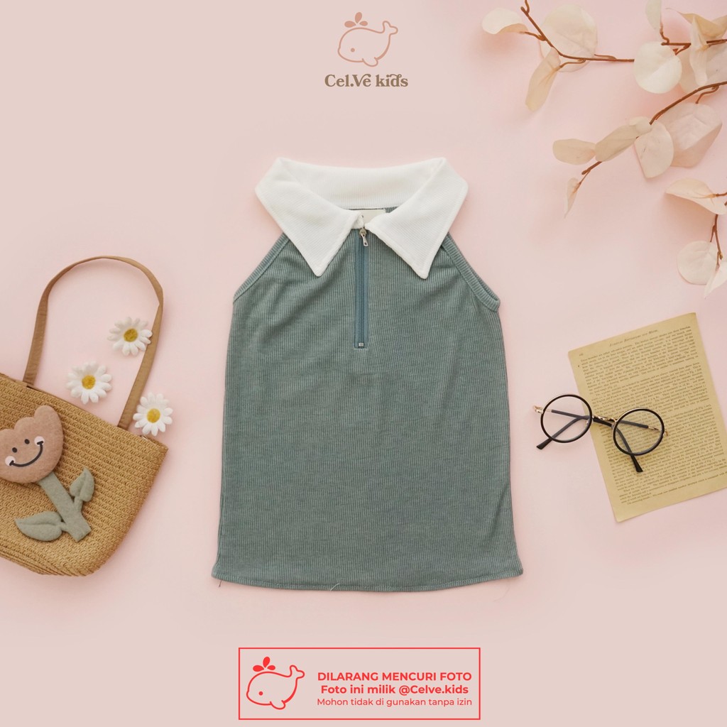 Celvekids - Top ZEEVA Atasan Anak Perempuan Korean Style Bahan Knit Zipper Usia 1-8th