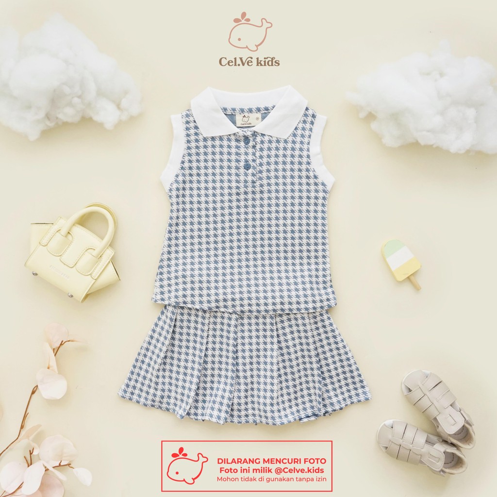 CELVEkids - Stelan Valerie Set Baju Rok Celana Anak Perempuan Korean style Bahan knit Houndstooth usia 1-8th