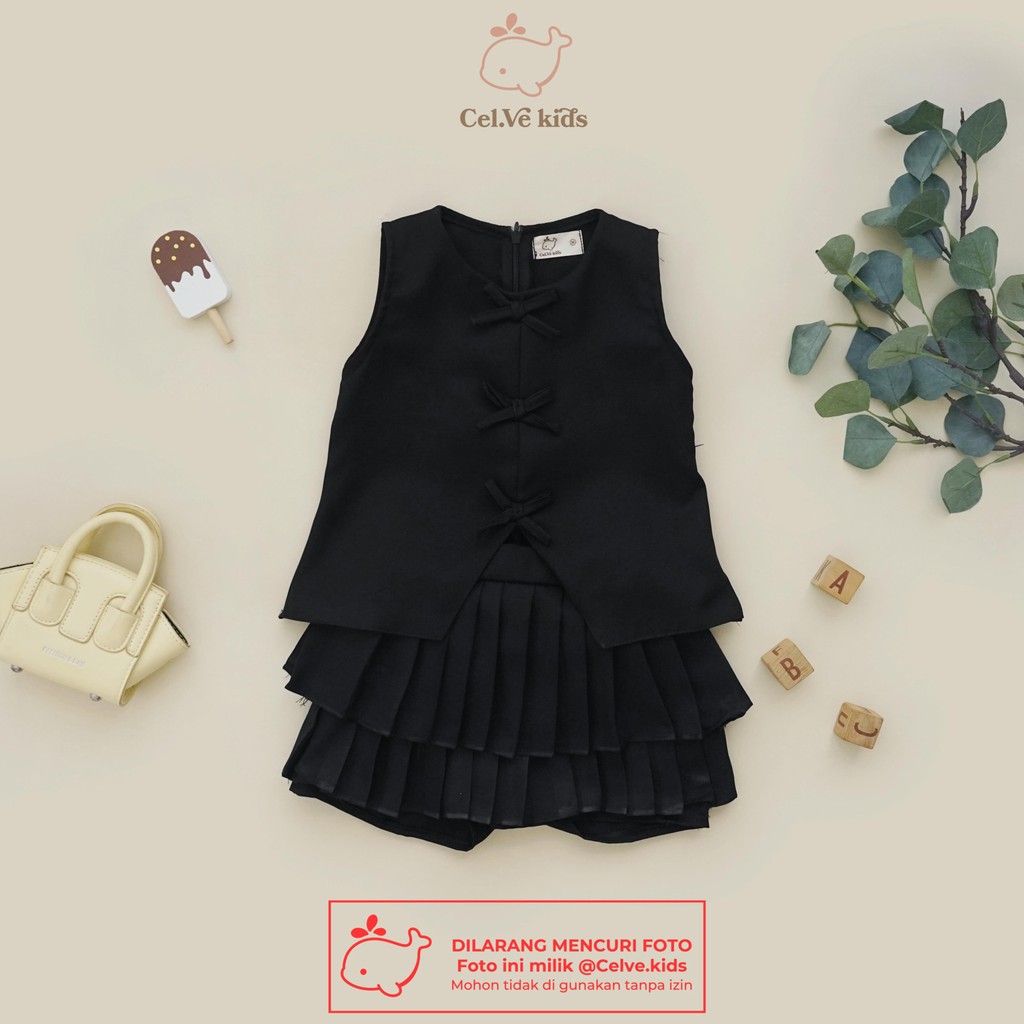 Celvekids - Stelan Hikaru Set Baju Rok Celana Anak Perempuan Korean Style Semiwool Usia 1-8th