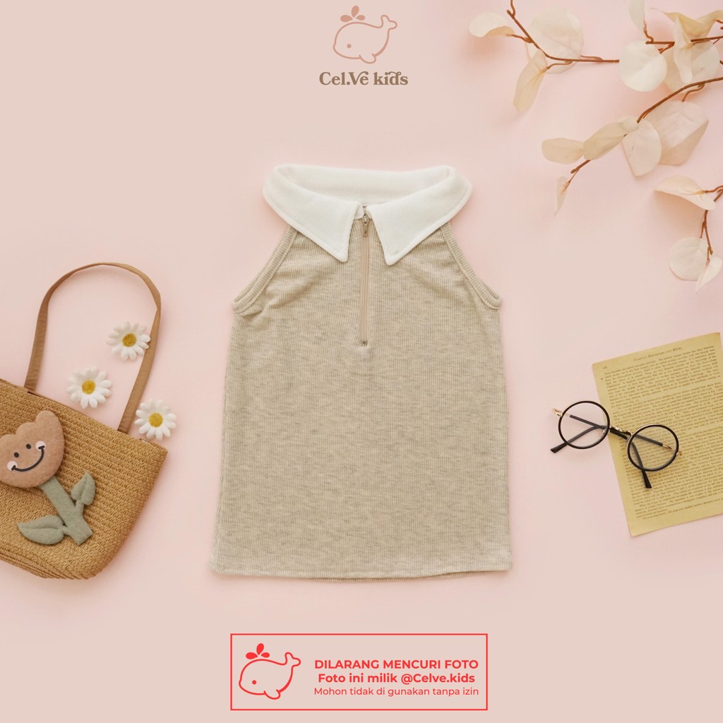 Celvekids - Top ZEEVA Atasan Anak Perempuan Korean Style Bahan Knit Zipper Usia 1-8th