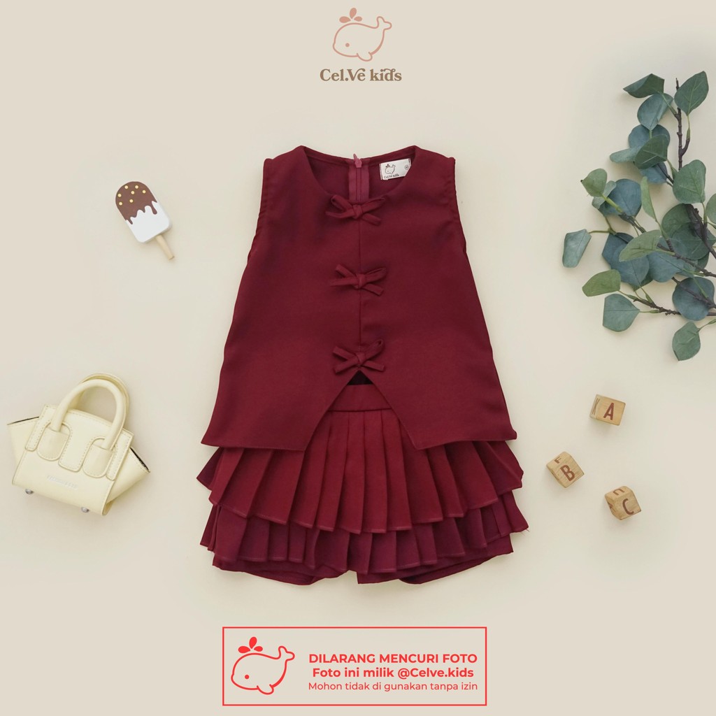 Celvekids - Stelan Hikaru Set Baju Rok Celana Anak Perempuan Korean Style Semiwool Usia 1-8th