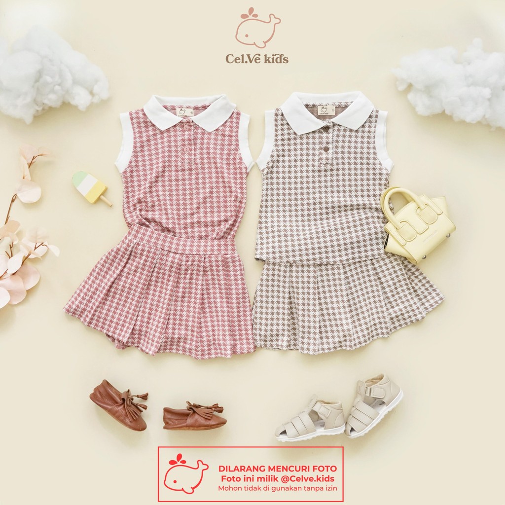 CELVEkids - Stelan Valerie Set Baju Rok Celana Anak Perempuan Korean style Bahan knit Houndstooth usia 1-8th