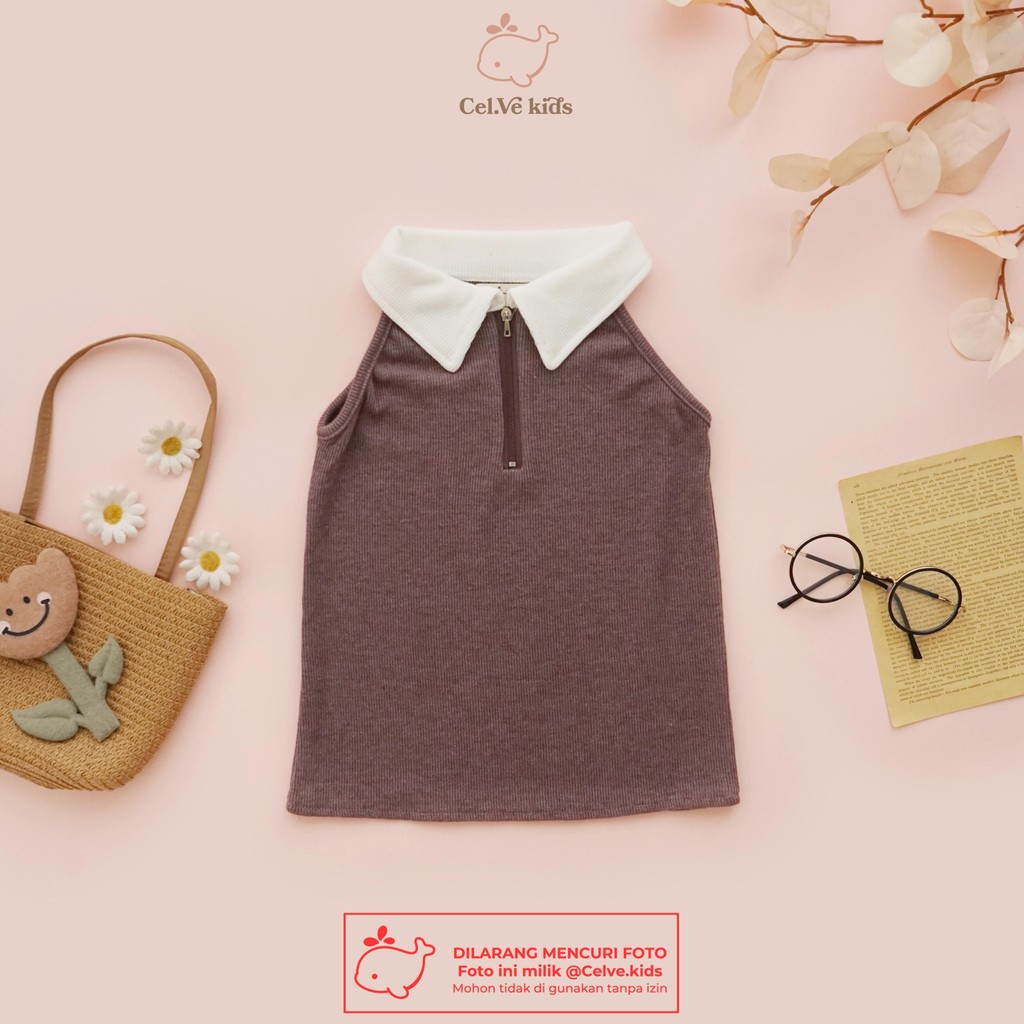 Celvekids - Top ZEEVA Atasan Anak Perempuan Korean Style Bahan Knit Zipper Usia 1-8th