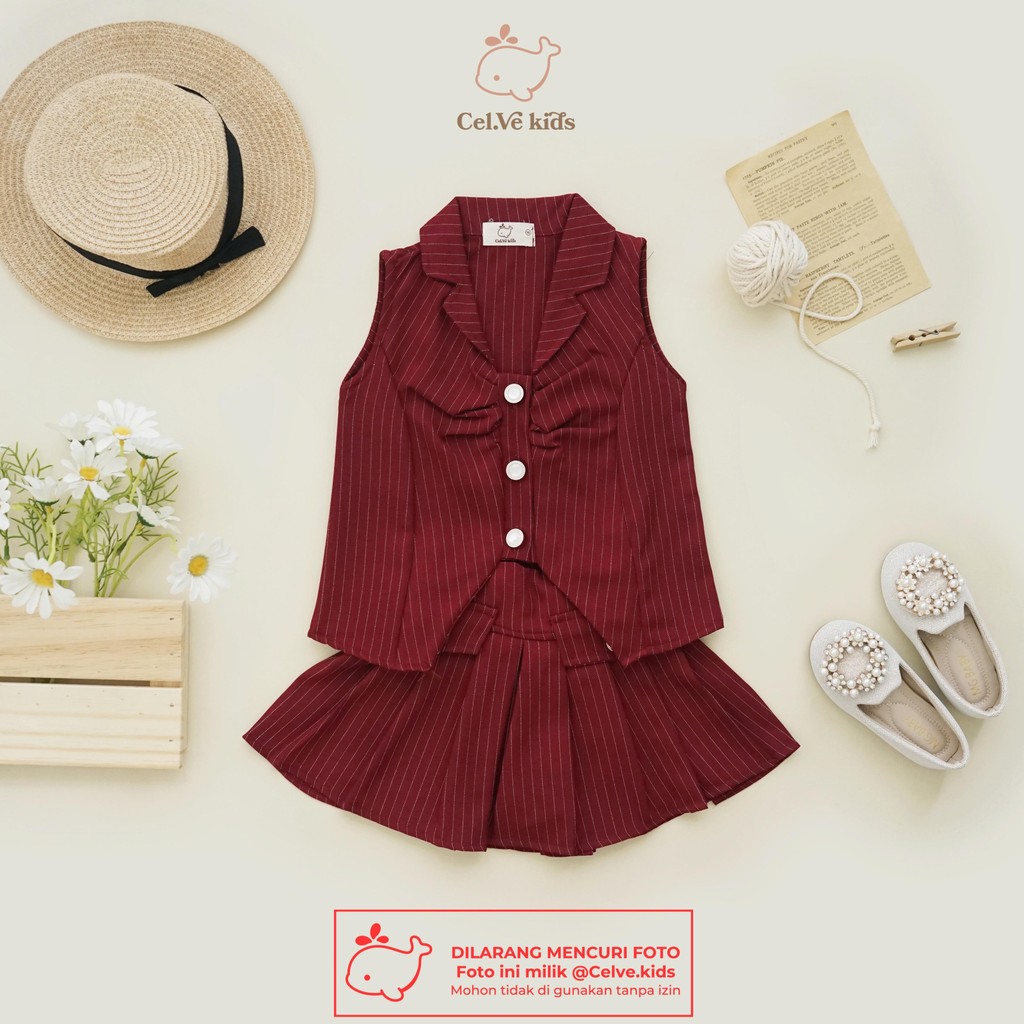 Celvekids - Stelan Keiko Set Baju Rok Celana Anak Perempuan Korean Style Semiwool Usia 1Th-8Th