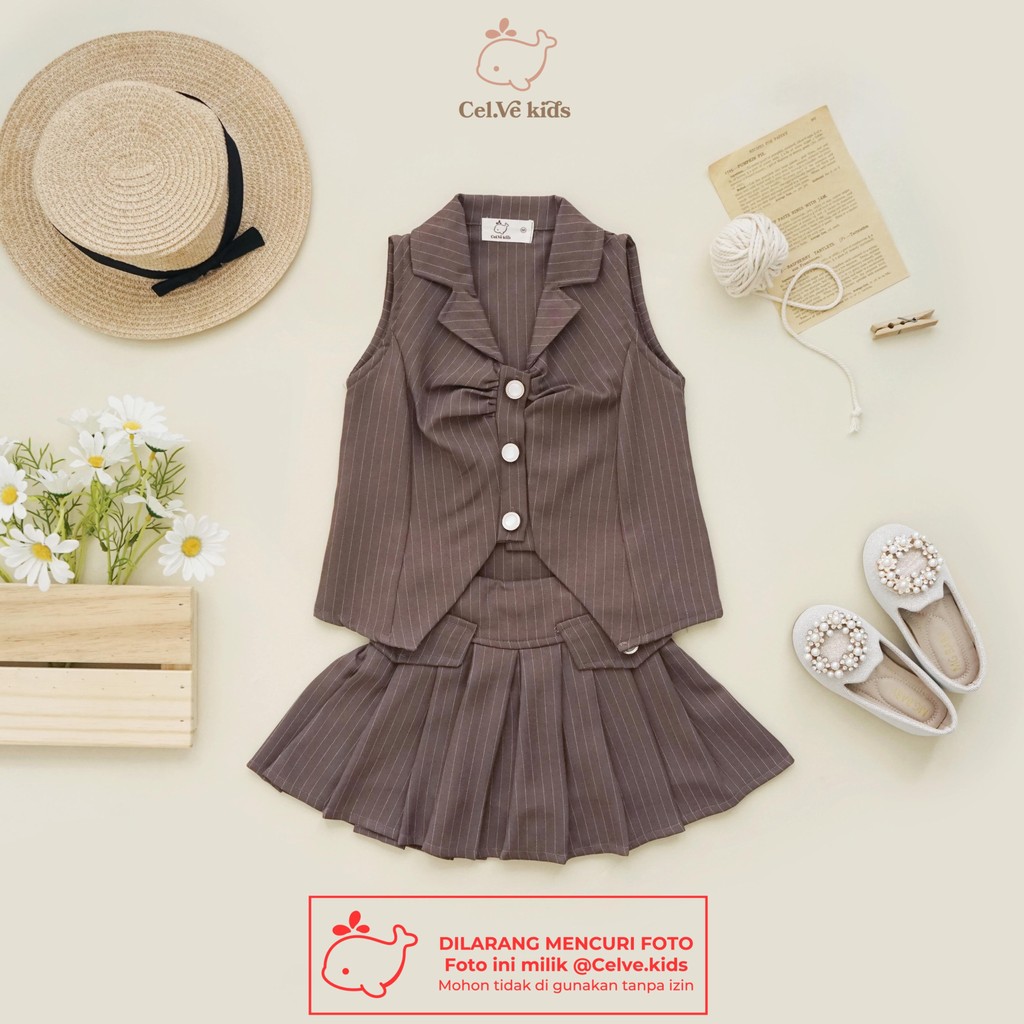 Celvekids - Stelan Keiko Set Baju Rok Celana Anak Perempuan Korean Style Semiwool Usia 1Th-8Th