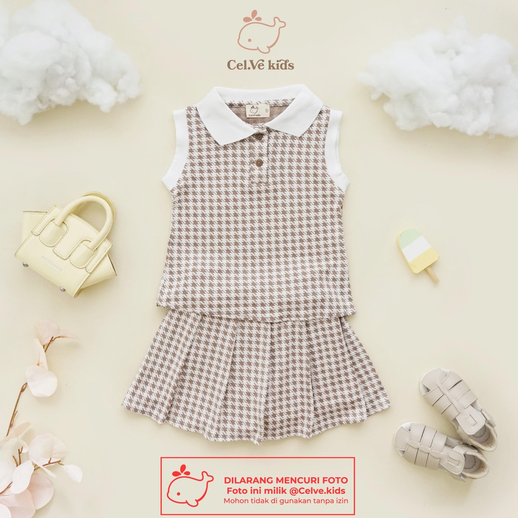 CELVEkids - Stelan Valerie Set Baju Rok Celana Anak Perempuan Korean style Bahan knit Houndstooth usia 1-8th