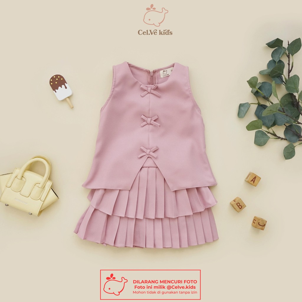 Celvekids - Stelan Hikaru Set Baju Rok Celana Anak Perempuan Korean Style Semiwool Usia 1-8th
