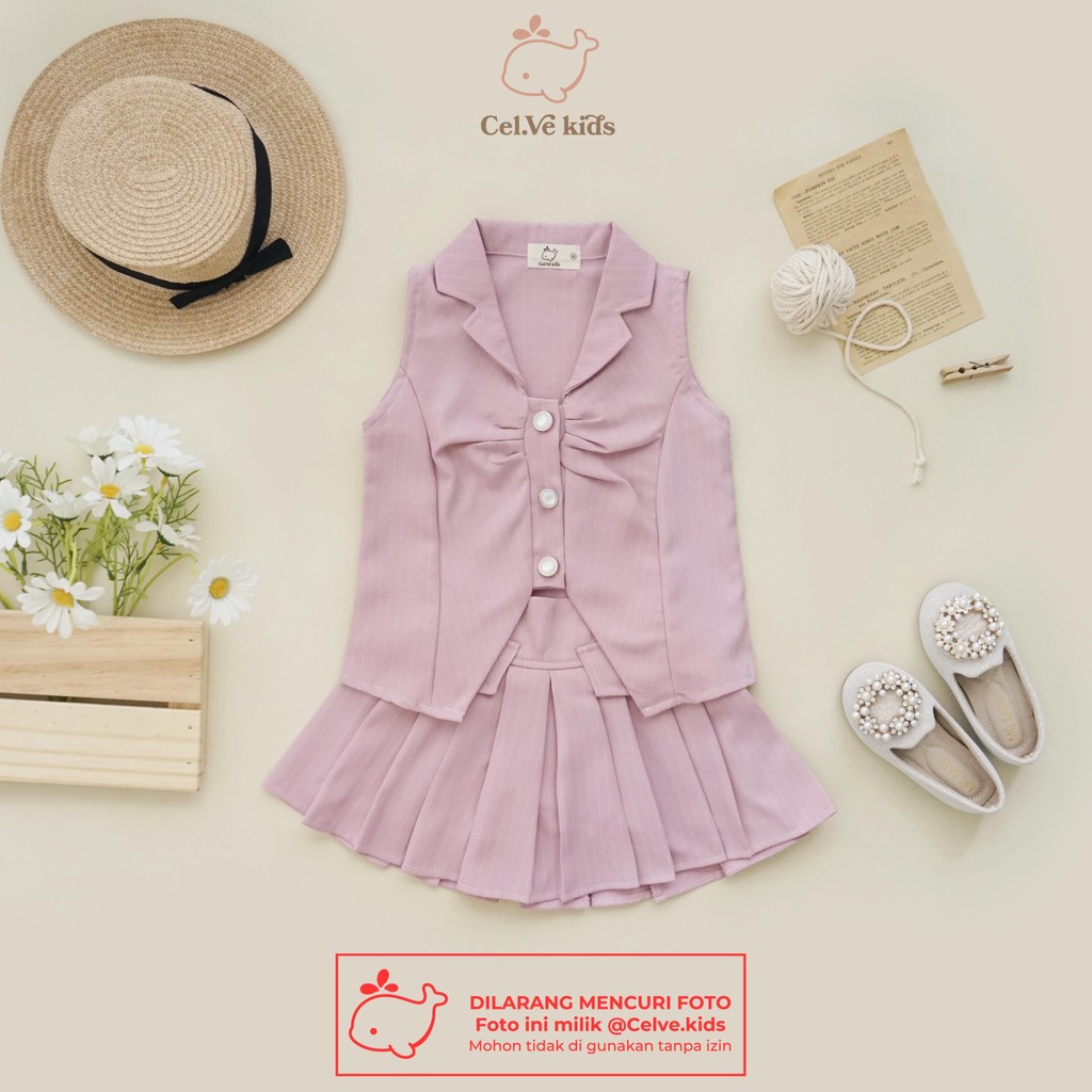 Celvekids - Stelan Keiko Set Baju Rok Celana Anak Perempuan Korean Style Semiwool Usia 1Th-8Th